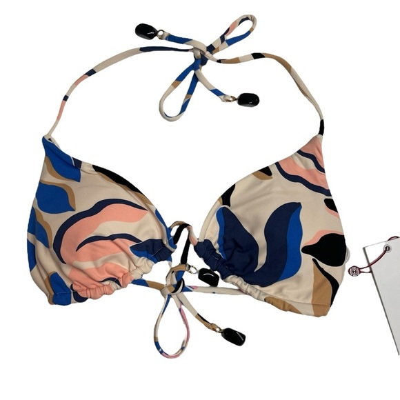 Red Carter Bikini Moonstone Triangle Top & Voyage Blue Tie Side Bottoms Small - Picture 2 of 11